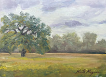 Load image into Gallery viewer, This original plein air oil painting was painted onsite in Easton, CT.  It is painted on archival quality canvas covered panel with professional oil pigments.  The painting itself measures 5X7&quot;. The measurements including the frame are approximately 8.75X10.75&quot; and the painting is wired and ready to hang.
