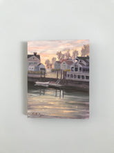 Load image into Gallery viewer, This original plein air oil painting was painted onsite at the harbor in Southport, CT.  It is painted on archival quality gallery wrap panel box with professional oil pigments.  The painting itself measures 10X8". This painting does not have a frame however is painted on the sides of the gallery wrap panel.  It is wired and ready to hang.  Paintings this size are ideal wall art for a small space and can make a unique gift.