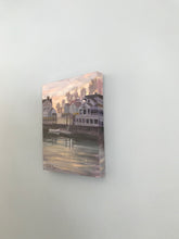 Load image into Gallery viewer, This original plein air oil painting was painted onsite at the harbor in Southport, CT.  It is painted on archival quality gallery wrap panel box with professional oil pigments.  The painting itself measures 10X8". This painting does not have a frame however is painted on the sides of the gallery wrap panel.  It is wired and ready to hang.  Paintings this size are ideal wall art for a small space and can make a unique gift.
