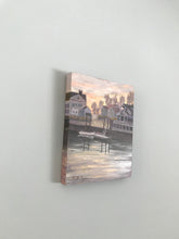 Load image into Gallery viewer, This original plein air oil painting was painted onsite at the harbor in Southport, CT.  It is painted on archival quality gallery wrap panel box with professional oil pigments.  The painting itself measures 10X8". This painting does not have a frame however is painted on the sides of the gallery wrap panel.  It is wired and ready to hang.  Paintings this size are ideal wall art for a small space and can make a unique gift.