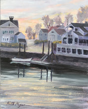 Load image into Gallery viewer, This original plein air oil painting was painted onsite at the harbor in Southport, CT.  It is painted on archival quality gallery wrap panel box with professional oil pigments.  The painting itself measures 10X8". This painting does not have a frame however is painted on the sides of the gallery wrap panel.  It is wired and ready to hang.  Paintings this size are ideal wall art for a small space and can make a unique gift.