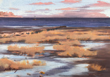Load image into Gallery viewer, This original plein air oil painting was painted onsite in Southport, CT.  It is painted on archival quality canvas covered panel with professional oil pigments.  The painting itself measures 5X7". The measurements including the frame are approximately 8.75X10.75" and the painting is framed, wired and ready to hang.