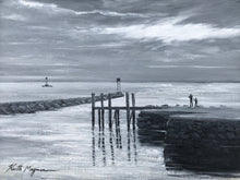 Load image into Gallery viewer, This original plein air oil painting was painted onsite at Ye Olde Yacht Yard in Fairfield, CT. It is painted on archival quality canvas covered panel with professional oil pigments.  The painting itself measures 9X12". The measurements including the frame are approximately 13.5X16.5" and the painting is wired and ready to hang.