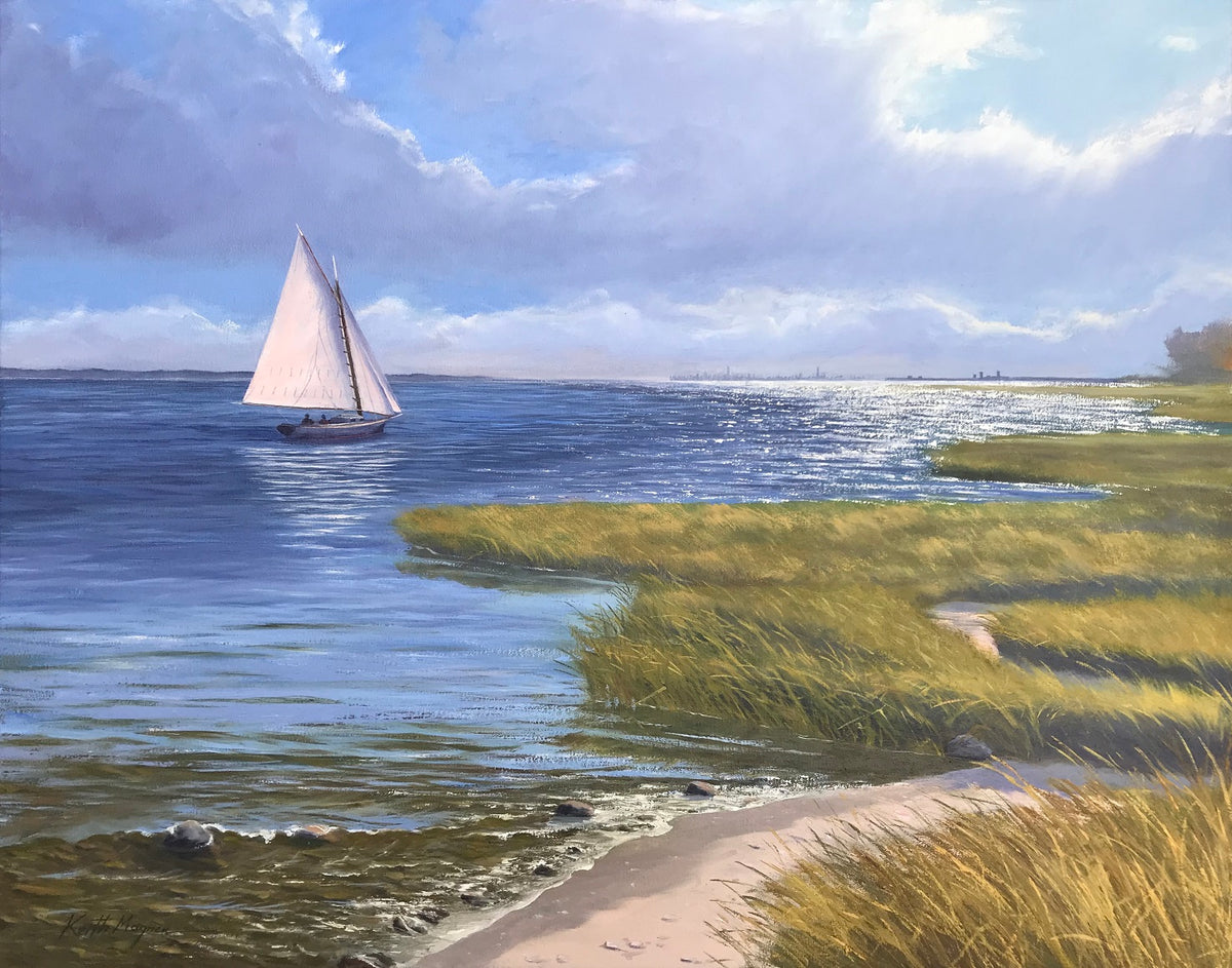 Original Oil Painting of Tods Point, Greenwich, CT. This wall art was inspired by plein air paintings. See oil paintings for sale that can make unique gifts for people who like coastal and landscape paintings in the available paintings section.